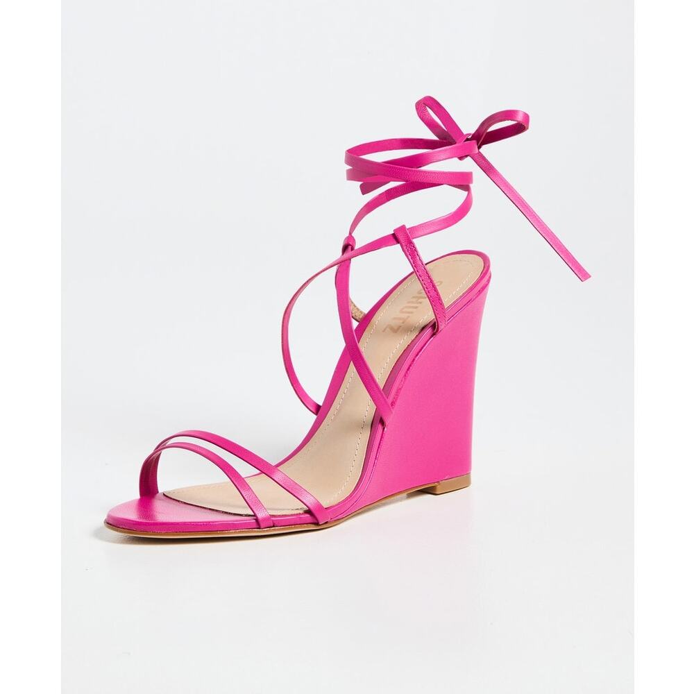 New Schutz Deonne Nappa Leather Wedge Sandals in Hot Pink Women's Size 8.5 - Picture 1 of 8